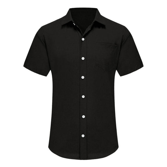 IYTR Mens Shirts Fashion Turndown Collar Casual Solid Color Summer Comfy Short Sleeve T Shirts Slim Fit Business Laisure Dress Shirts Black XL