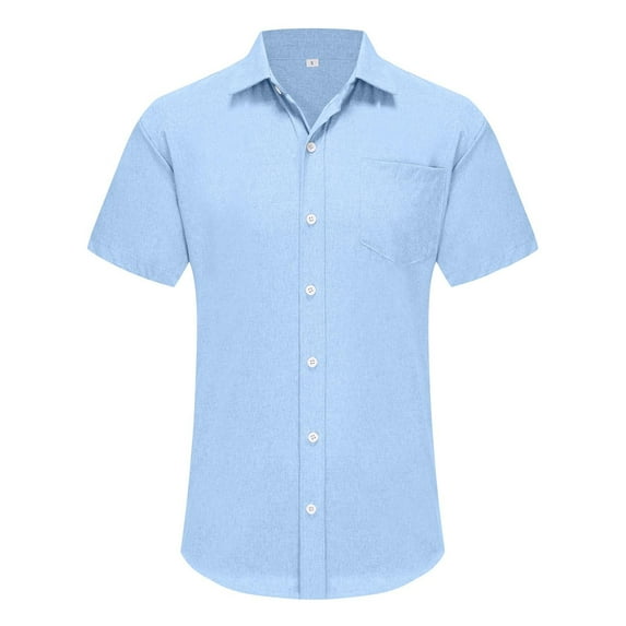 IYTR Mens Shirts Fashion Turndown Collar Casual Solid Color Summer Comfy Short Sleeve T Shirts Slim Fit Business Laisure Dress Shirts Light Blue S
