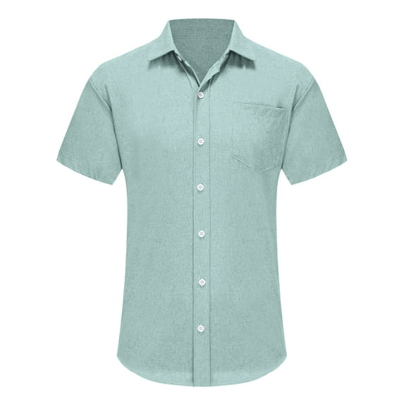 IYTR Mens Shirts Fashion Turndown Collar Casual Solid Color Summer Comfy Short Sleeve T Shirts Slim Fit Business Laisure Dress Shirts Mint Green S