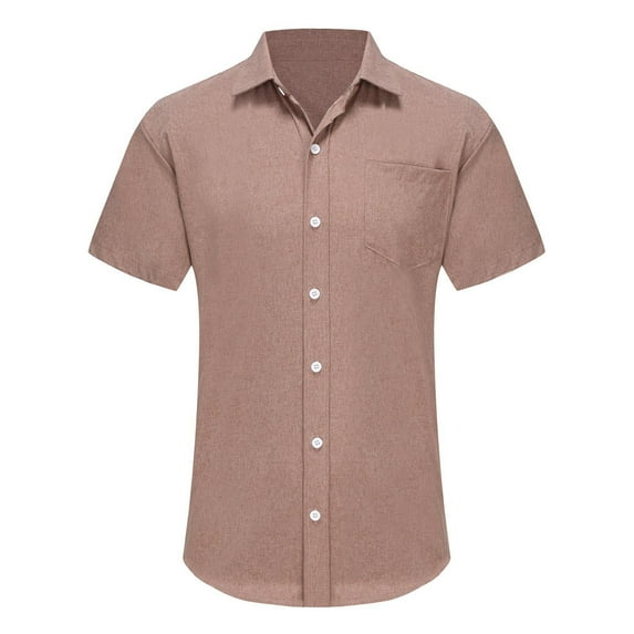 IYTR Mens Shirts Fashion Turndown Collar Casual Solid Color Summer Comfy Short Sleeve T Shirts Slim Fit Business Laisure Dress Shirts Pink XXXL