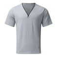 thumbnail image 1 of IYTR Mens Shirts Fashion Zipper V Neck Casual Comfy Summer Solid Color Short Sleeve T Shirts Workout Running Athletic Shirts Gray S, 1 of 5