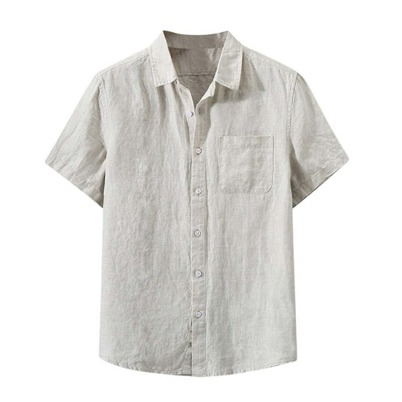 IYTR Mens Shirts Leisure Daily Office Tshirts with Pocket Solid Color T-shirts Short Sleeve Button Turndown Collar Shirts Beige XXXL