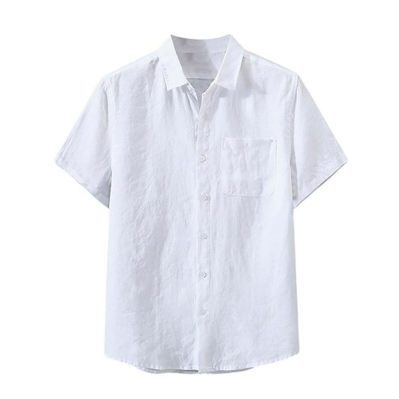 IYTR Mens Shirts Leisure Daily Office Tshirts with Pocket Solid Color T-shirts Short Sleeve Button Turndown Collar Shirts White XXXL