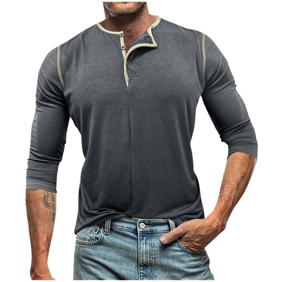 IYTR Mens Shirts Long Sleeve Casual Classic Henley Cotton T-Shirts Lightweight Button Tee Shirts (Dark Gray,S)