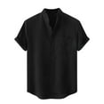 thumbnail image 1 of IYTR Mens Shirts Loose Comfy Beach Shirts with Pocket Solid Color T-shirts Short Sleeve Button Stand Collar Shirts Black XXXL, 1 of 1