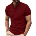 thumbnail image 1 of IYTR Mens Shirts Short Sleeve Button Crewneck Shirts Leisure Workout Golf Shirts Solid Color T-shirts Red M, 1 of 1