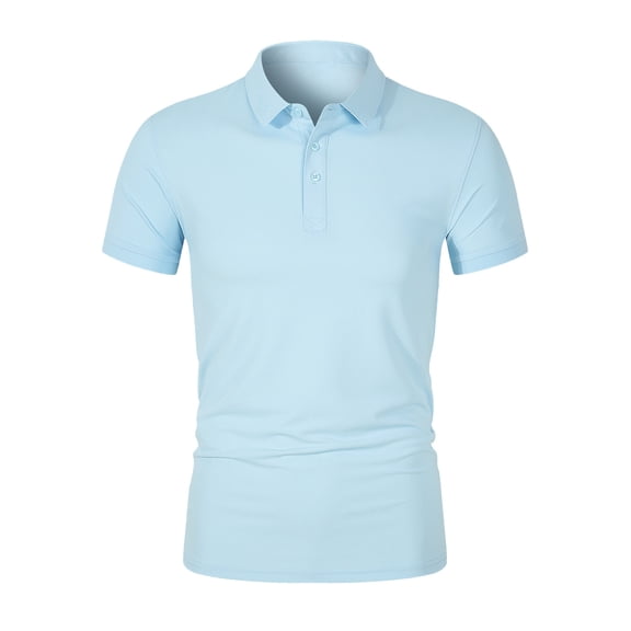 IYTR Mens Shirts Short Sleeve Button Turndown Collar Shirts Leisure Office Shirts Solid Color T-shirts Light Blue XXXXL