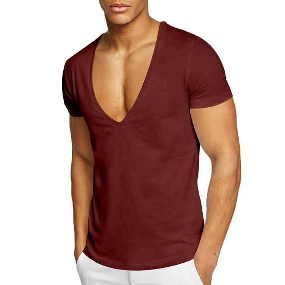 IYTR Mens Shirts Short Sleeve Loose Classic Solid Color T Shirts Gym Shirts Men Summer Crew Neck Casual Comfortable Blouses (Wine,M)