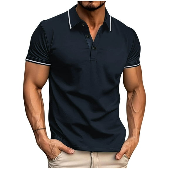 IYTR Mens Shirts Short Sleeve Loose Lapel Button Casual Comfortable Classic Solid Color T Shirts Gym Shirts Men Summer Blouses (Navy,M)