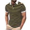 thumbnail image 1 of IYTR Mens Shirts Short Sleeve Striped Print Classic Tshirt Business Casual Lapel Button Fashion Mens T Shirts Leisure Loose Blouses(Yellow,XL), 1 of 6