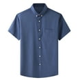 thumbnail image 1 of IYTR Mens Shirts Short Sleeve T Shirts Fashion Button-up Lapel T-shirts Loose Comfy Office Shirts Summer Solid Color Dark Blue XXL, 1 of 7