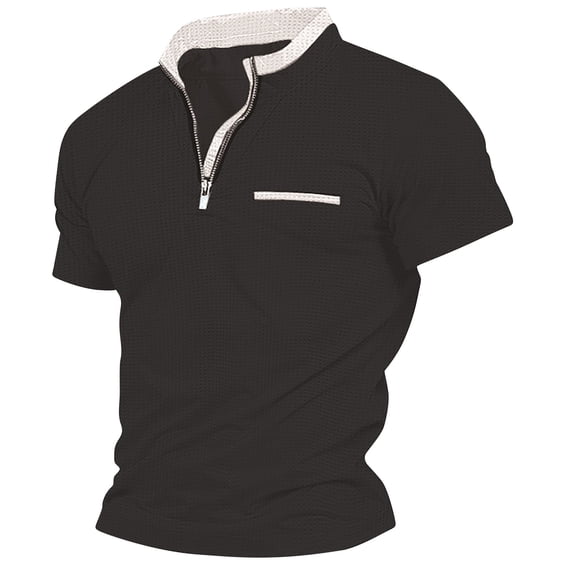 IYTR Mens Shirts Short Sleeve T Shirts Fashion Quarter Zipper V-Neck T-shirts Lightweight Comfy Athletic Shirts Summer Solid Color Black XL