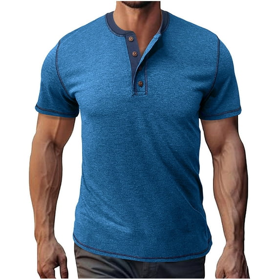 IYTR Mens Shirts Short Sleeve V-Neck Basic Tee Loose Fitted Raglan Casual Classic Solid Color Tshirt Lightweight Fashion Outfits (Blue,L)