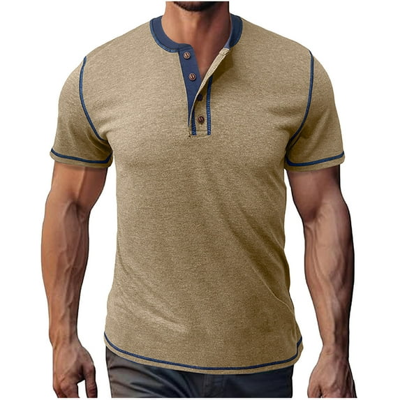 IYTR Mens Shirts Short Sleeve V-Neck Basic Tee Loose Fitted Raglan Casual Classic Solid Color Tshirt Lightweight Fashion Outfits (Khaki,XL)