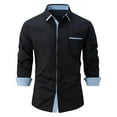 thumbnail image 1 of IYTR Mens Shirts Slim Business Casual Dress Shirts with Pocket Fall/Winter Fashion Patchwork Long Sleeve Sweater Button-Up Lapel Tops Black XXL, 1 of 5