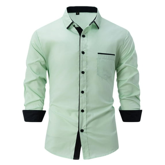 IYTR Mens Shirts Slim Business Casual Dress Shirts with Pocket Fall/Winter Fashion Patchwork Long Sleeve Sweater Button-Up Lapel Tops Green L