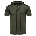 thumbnail image 1 of IYTR Mens Shirts Solid Color Summer Fashion Comfy Short Sleeve T Shirts Pullover Hooded Lace-up Fitness Athletic Shirts Casual Army Green S, 1 of 1