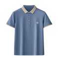 thumbnail image 1 of IYTR Mens Shirts Solid Color T-shirts Short Sleeve Button Turndown Collar Shirts Leisure Daily Office Shirts Blue XXL, 1 of 3