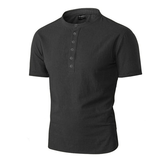 IYTR Mens Shirts Summer Short Sleeve T Shirts Solid Color Casual Fashion Classic Comfortable Fitness Athletic Shirts Button Up Round Neck Comfy Black S