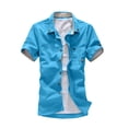 thumbnail image 1 of IYTR Mens Shirts Summer Slim Fit Daily Work Shirts Casual Comfy Solid Color Fashion Button-up Turndown Collar Short Sleeve T Shirts Sky Blue XXXL, 1 of 4