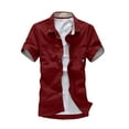 thumbnail image 1 of IYTR Mens Shirts Summer Slim Fit Daily Work Shirts Casual Comfy Solid Color Fashion Button-up Turndown Collar Short Sleeve T Shirts Wine L, 1 of 4