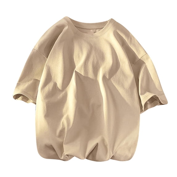 IYTR Mens Shirts Summer Solid Color Short Sleeve T Shirts Fashion Pullovers Round Neck T-shirts Oversized Loose Sports Shirts Beige XXXXXL