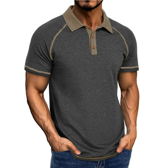 IYTR Mens Shirts Work Blouse Short Sleeve T Shirts Business Casual Lapel Button Fashion Mens T Shirts Leisure Loose Solid Color Classic Tshirt Blouses(Dark Gray,M)