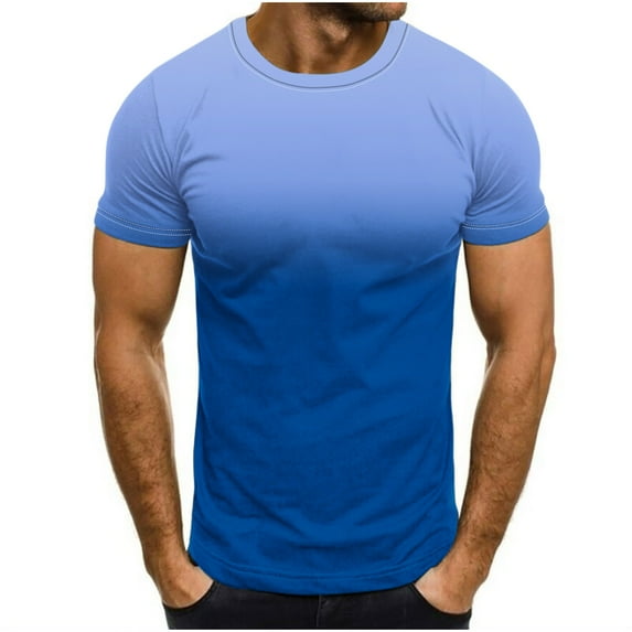 IYTR Mens Short Sleeve Athletic Shirts Casual Gradient Color Round Neck T Shirts Comfy Lightweight Sport Fitness Shirts Blue XXXXL