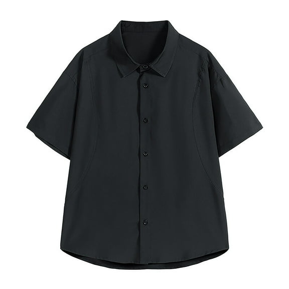 IYTR Mens Short Sleeve Button Shirts Business Casual Lapel Dress Shirts Raglan Classic Solid Color Tshirt Casual Lightweight Fashion Loose Fitted Outfits (Black,M)