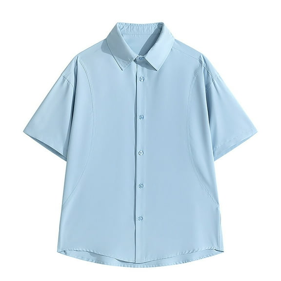 IYTR Mens Short Sleeve Button Shirts Business Casual Lapel Dress Shirts Raglan Classic Solid Color Tshirt Casual Lightweight Fashion Loose Fitted Outfits (Light Blue,M)