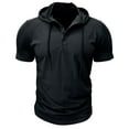 thumbnail image 1 of IYTR Mens Short Sleeve Hoodies Workout Shirts Casual Solid Color Hooded Neck Drawstring Summer T Shirts Gym Sprots Tops Black XXL, 1 of 8