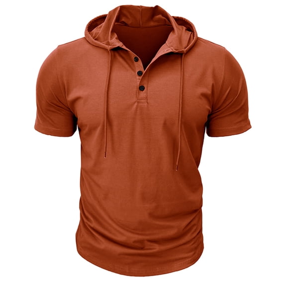 IYTR Mens Short Sleeve Hoodies Workout Shirts Casual Solid Color Hooded Neck Drawstring Summer T Shirts Gym Sprots Tops Red S