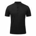 thumbnail image 1 of IYTR Mens Short Sleeve Shirts Leisure Solid Color Classic Tshirt Mens T Shirts Loose Business Casual Button Stand Collar Fashion Blouses(Black,XXL), 1 of 3