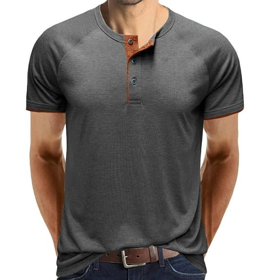 IYTR Mens Short Sleeve Shirts Summer Fashion Comfy Crewneck Casual Sports Pullover Buttons T Shirt Blouse T Shirt Solid Color Tshirt Gray S