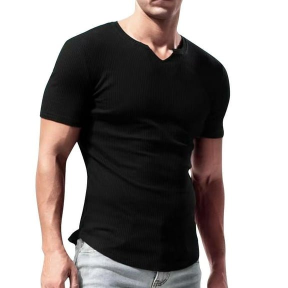 IYTR Mens Short Sleeve Shirts V-Neck Basic Tee Casual Raglan Classic Solid Color Tshirt Lightweight Fashion Loose Fitted Shirts (Black,M)