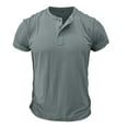 thumbnail image 1 of IYTR Mens Short Sleeve Tees Shirts Gym Workout Athletic Shirt Fashion Solid Color Casual Button Round Neck Pullover Sports Shirt Blouse Gray XXL, 1 of 4