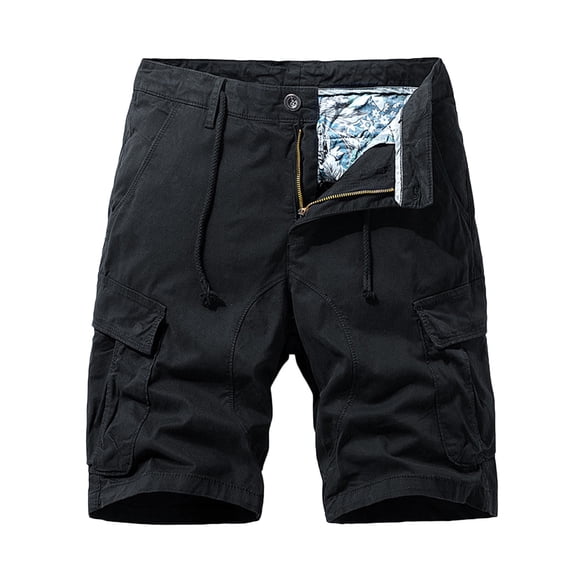 IYTR Mens Shorts Cargo Shorts Drawstring Multiple Pockets Elastic Waist Hiking Shorts Casual Athletic Shorts Outdoor Hiking Shorts Sweatpants Summer Solid Color Shorts (Black,XL)