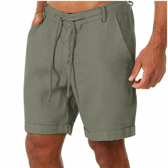 IYTR Mens Shorts Casual Linen Shorts Solid Color with Pockets Lightweight Summer Elastic Waist Drawstring Shorts Green L
