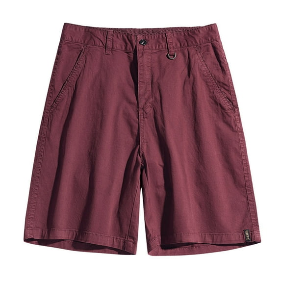 IYTR Mens Shorts Comfy Summer Solid Color Rigid Waist Button Zipper Shorts Straight Shorts Casual Running Fitness Sport Shorts With Pockets Wine S