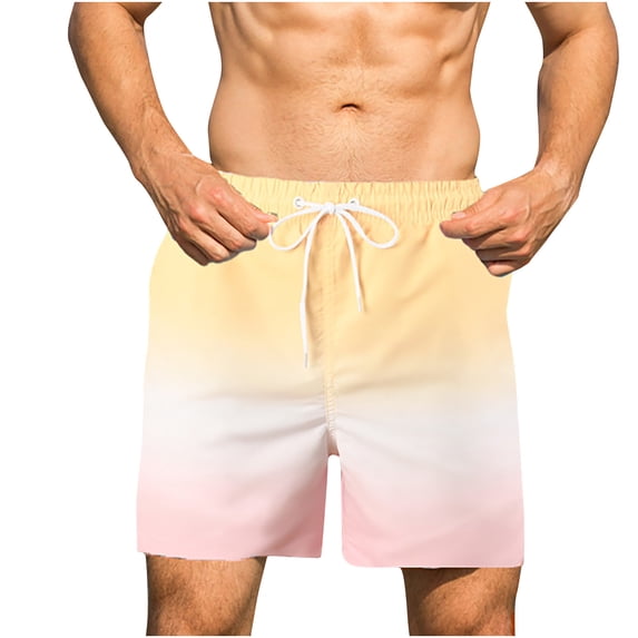 IYTR Mens Shorts Gradient Color Beach Shorts with Pockets Lightweight Summer Casual Shorts Elastic Waist Drawstring Shorts Yellow S