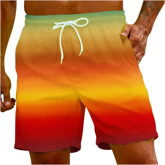 IYTR Mens Shorts Gradient Color Casual Shorts Beach Shorts with Pockets Lightweight Summer Elastic Waist Drawstring Shorts Orange M