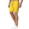 IYTR Mens Shorts Summer Elastic Waist Drawstring Beach Shorts Casual Solid Color Sports Fitness Shorts Yellow L