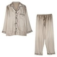 thumbnail image 1 of IYTR Mens Silk Satin Pajamas Sets Solid Color Lapel Long Sleeves and Long Pants Comfy Breathable Pajama Set Beige L, 1 of 7