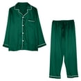 thumbnail image 1 of IYTR Mens Silk Satin Pajamas Sets Solid Color Lapel Long Sleeves and Long Pants Comfy Breathable Pajama Set Green S, 1 of 7
