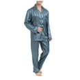 thumbnail image 1 of IYTR Mens Sleep Sets Solid Casual Striped Long Sleeve Pajamas Trousers With Pockets Button Closure Pajama Set Green M, 1 of 7