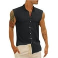 thumbnail image 1 of IYTR Mens Sleeveless Tee Shirts Sports Solid Color Summer Sleeveless Tank Tops Button Stand-up Collar Vest Shirts Black M, 1 of 5