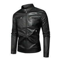 IYTR Mens Slim Leather Jackets Long Sleeve Zip Up Stand Collar Motorcycle Jacket Fashion Leather Coats with Pockets (Black,XL)