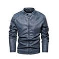 thumbnail image 1 of IYTR Mens Slim Punk Jacket Solid Color Long Sleeve Jacket Zipper Stand-up Collar Fashion Leather Jacket Coats with Pocket Blue L, 1 of 5