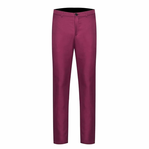 IYTR Mens Solid Color Suit Pants Zipper Button Straight Leg Pants Business Casual Pants with Pockets Wine XXXL