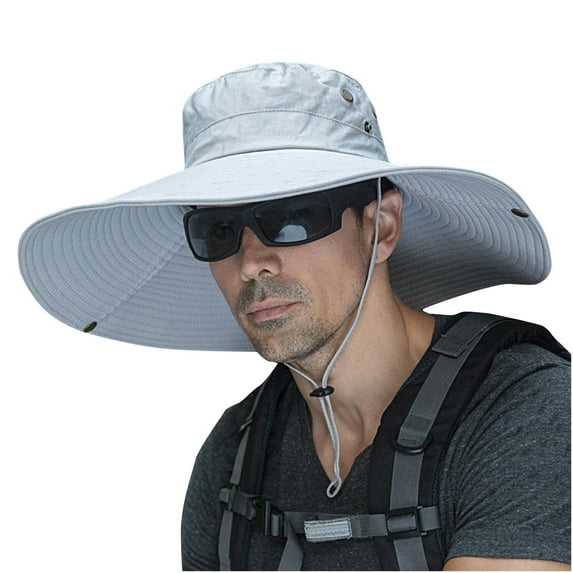 IYTR Mens Solid Color Super Wide Sun Hat Fishing Bucket Hat Fashion Cowboy Hat Outdoor Sunscreen Cap Gray Free Size